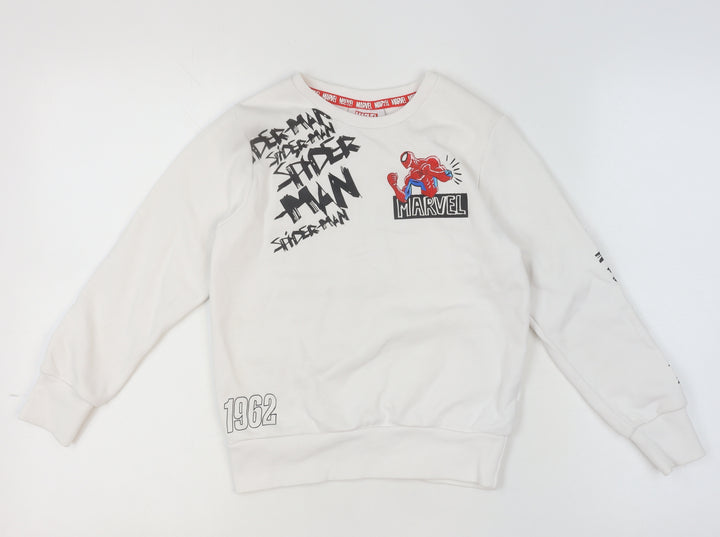 Marvel Spider-Man Boys White Sweatshirt 8-9 Years Cotton Blend Pullover