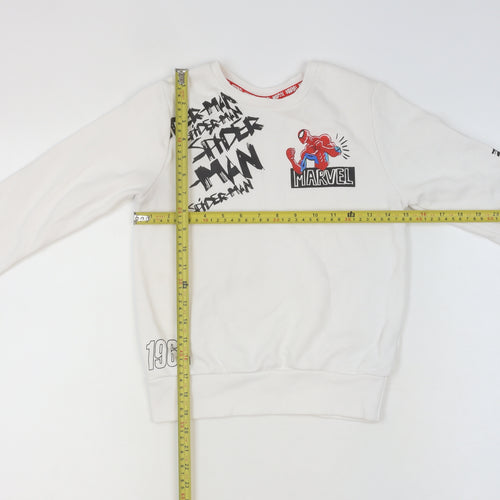 Marvel Spider-Man Boys White Sweatshirt 8-9 Years Cotton Blend Pullover