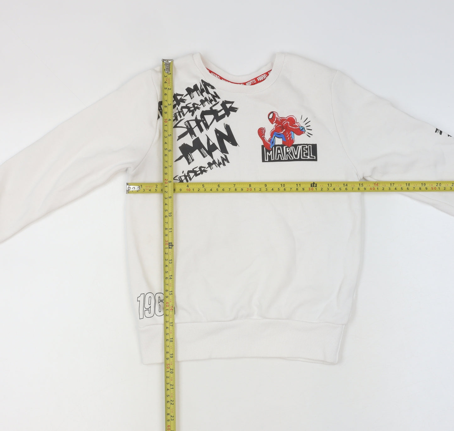 Marvel Spider-Man Boys White Sweatshirt 8-9 Years Cotton Blend Pullover