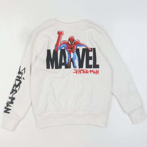 Marvel Spider-Man Boys White Sweatshirt 8-9 Years Cotton Blend Pullover