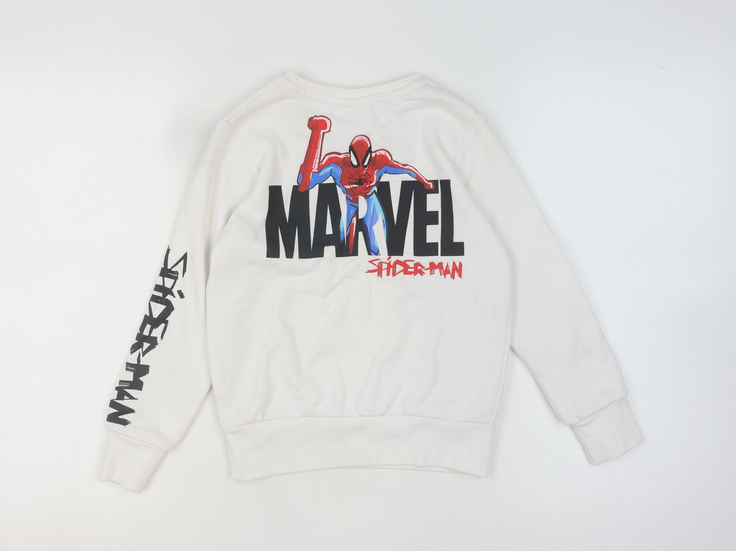Marvel Spider-Man Boys White Sweatshirt 8-9 Years Cotton Blend Pullover