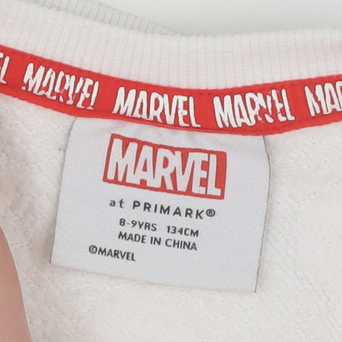 Marvel Spider-Man Boys White Sweatshirt 8-9 Years Cotton Blend Pullover