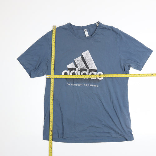 Adidas Mens Blue Crew Neck Graphic Print Cotton T-Shirt Size M