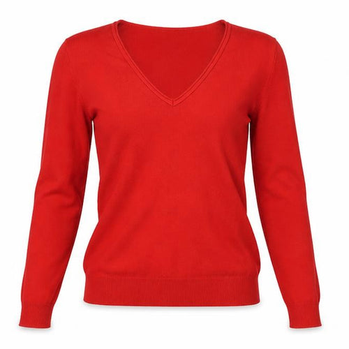 United Colors of Benetton Womens Red V-Neck Cotton Long Sleeve Top XS