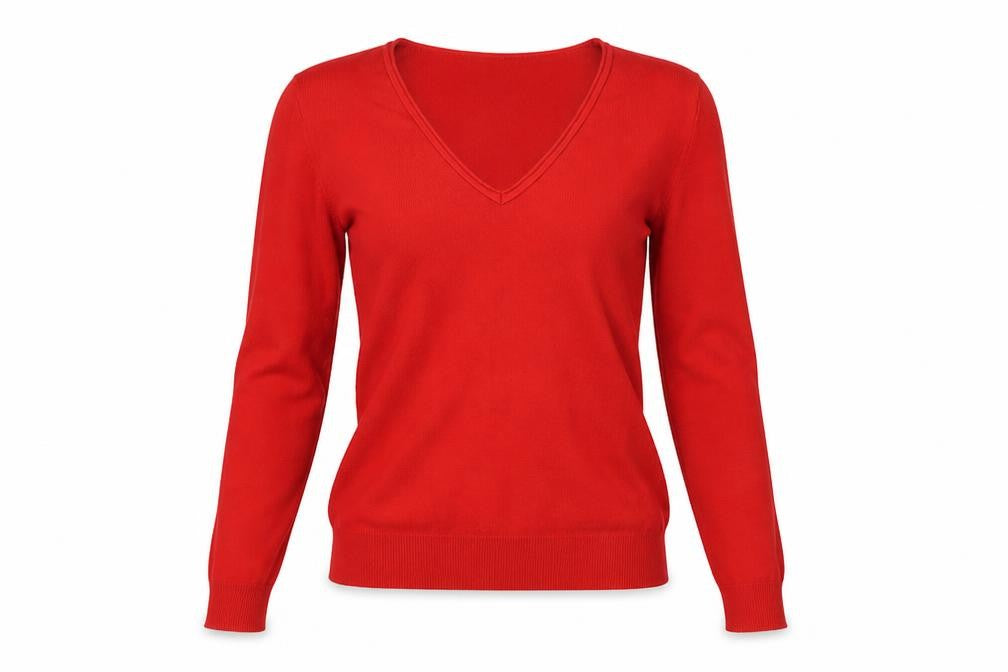United Colors of Benetton Womens Red V-Neck Cotton Long Sleeve Top XS