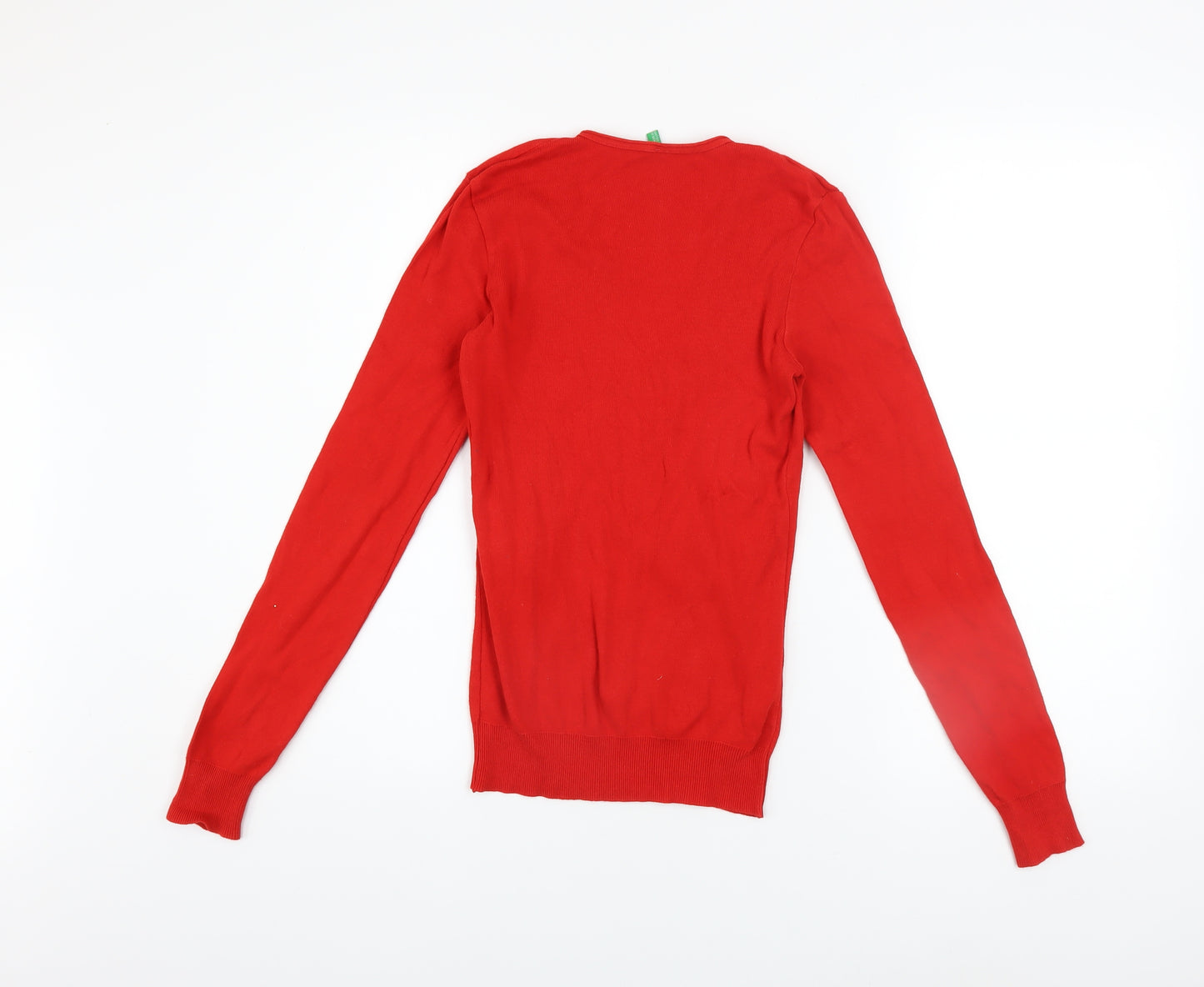 United Colors of Benetton Womens Red V-Neck Cotton Long Sleeve Top XS