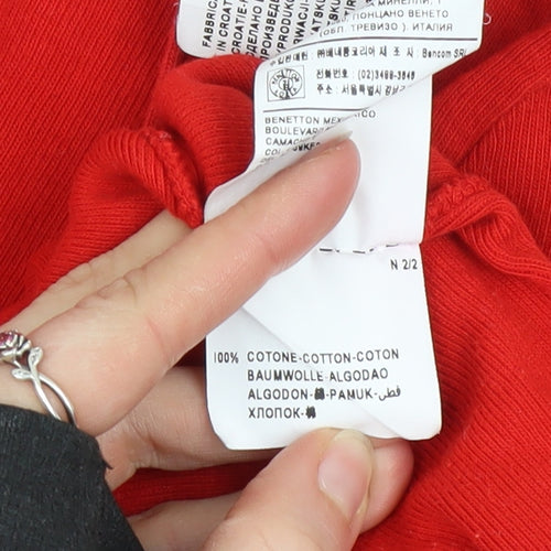 United Colors of Benetton Womens Red V-Neck Cotton Long Sleeve Top XS