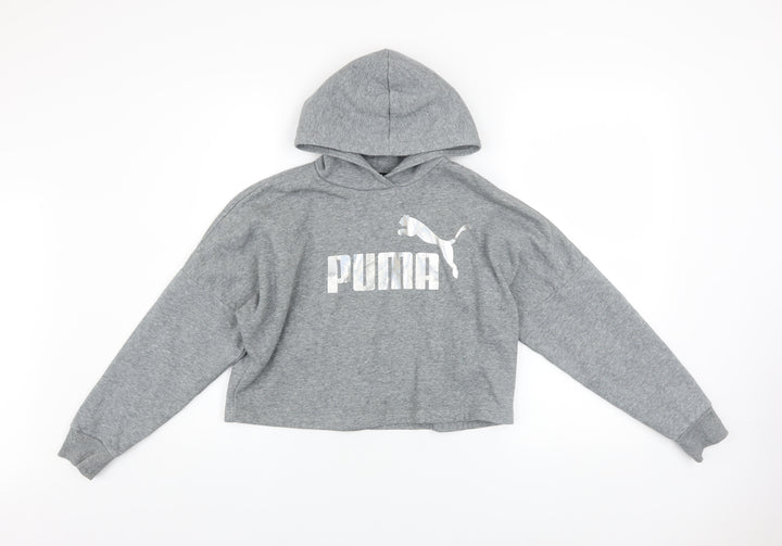Puma Girls Grey Logo Pullover Hoodie 14-15 Years Fleece Sweatshirt
