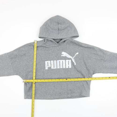 Puma Girls Grey Logo Pullover Hoodie 14-15 Years Fleece Sweatshirt