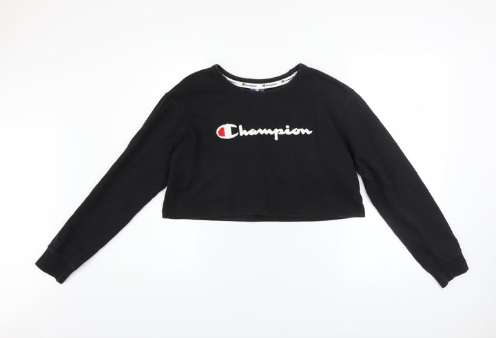 Champion Women Black Cropped Pullover Sweatshirt Medium