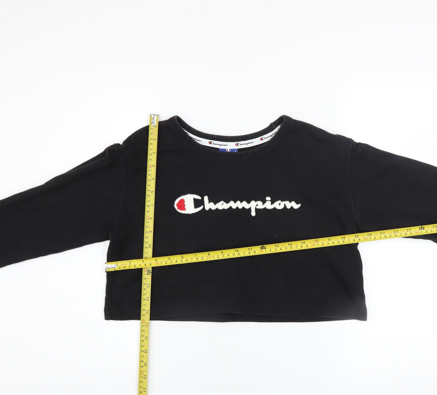 Champion Women Black Cropped Pullover Sweatshirt Medium