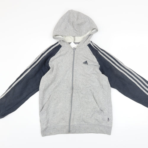 Adidas Teens Grey Full Zip Hoodie L Sports Cotton Blend
