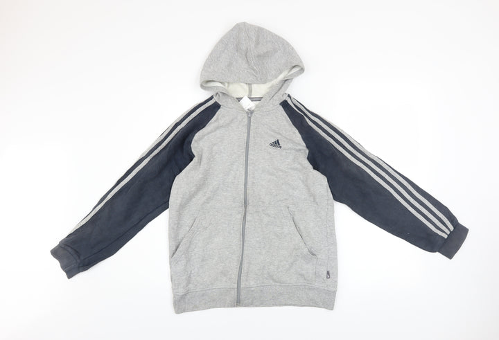 Adidas Teens Grey Full Zip Hoodie L Sports Cotton Blend