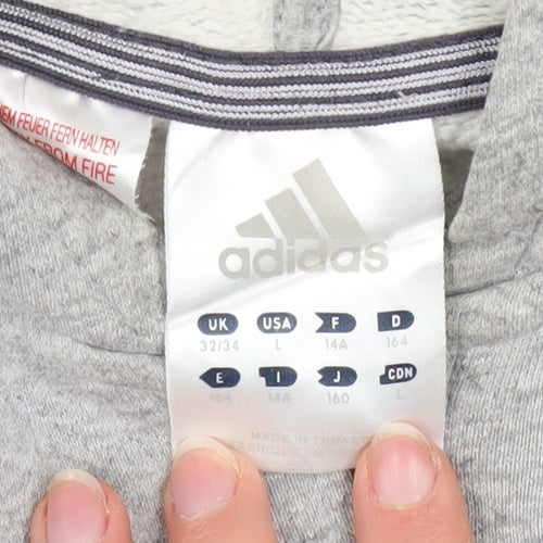Adidas Teens Grey Full Zip Hoodie L Sports Cotton Blend