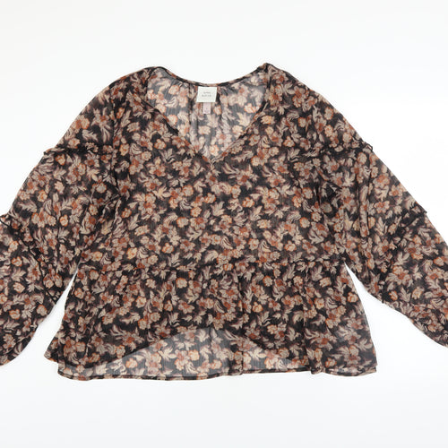 Knox Rose Women's Multicoloured Floral Chiffon Tunic Blouse Size L