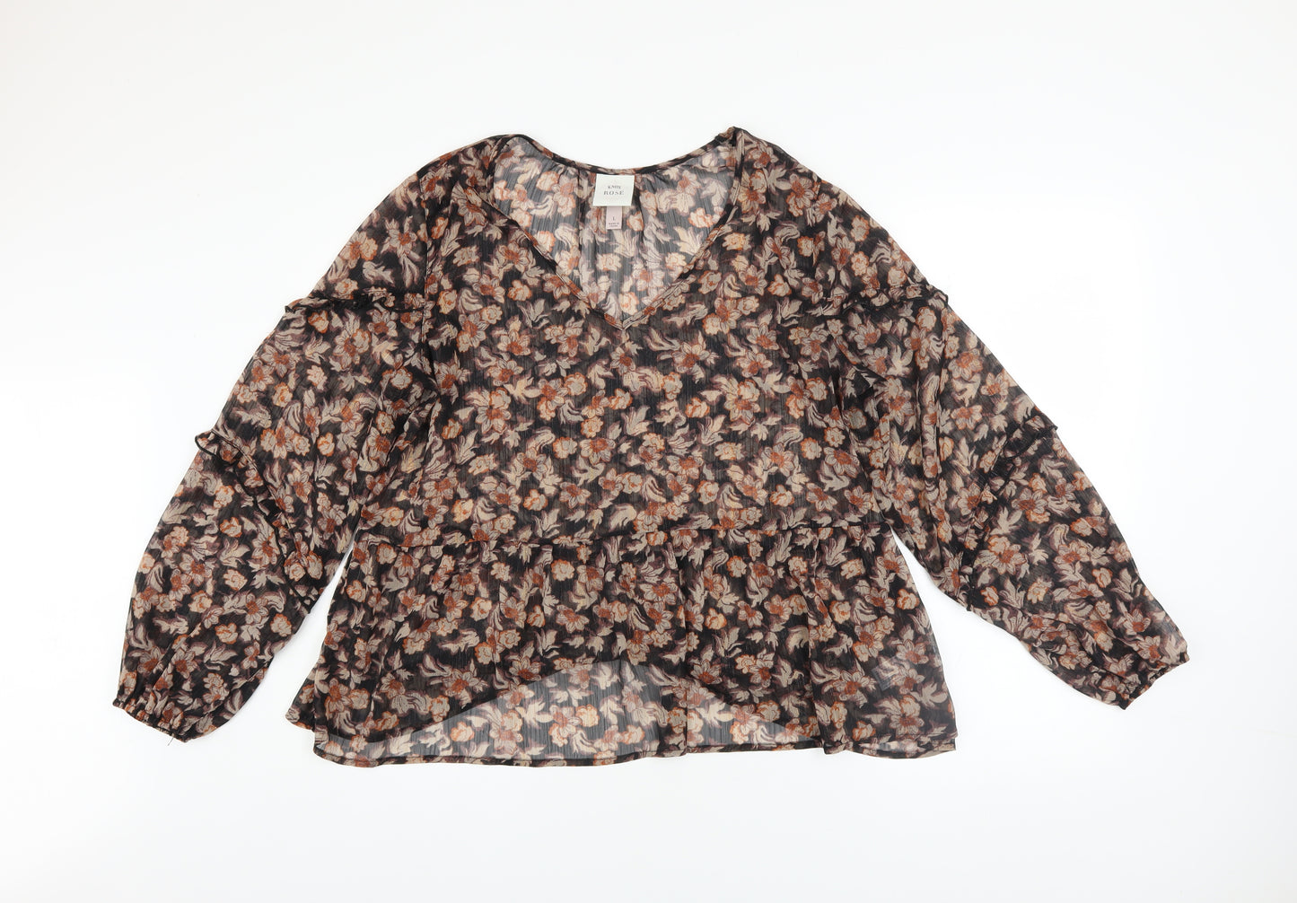 Knox Rose Women's Multicoloured Floral Chiffon Tunic Blouse Size L
