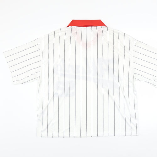 Bershka Men's White Striped Collared Sports Shirt M