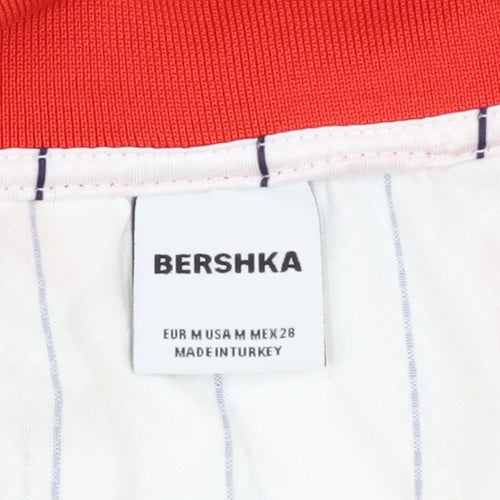 Bershka Men's White Striped Collared Sports Shirt M