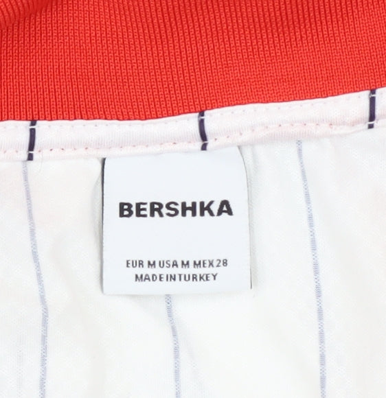 Bershka Men's White Striped Collared Sports Shirt M