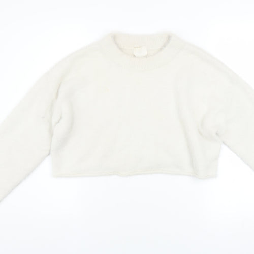 H&M Women’s White Crew Neck Long Sleeve Pullover Jumper Size M