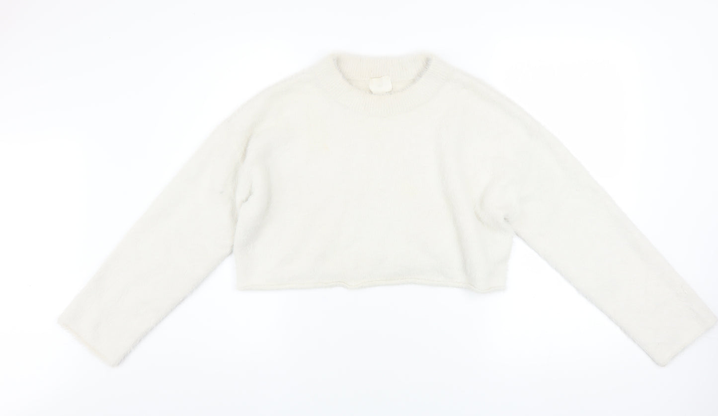H&M Women’s White Crew Neck Long Sleeve Pullover Jumper Size M