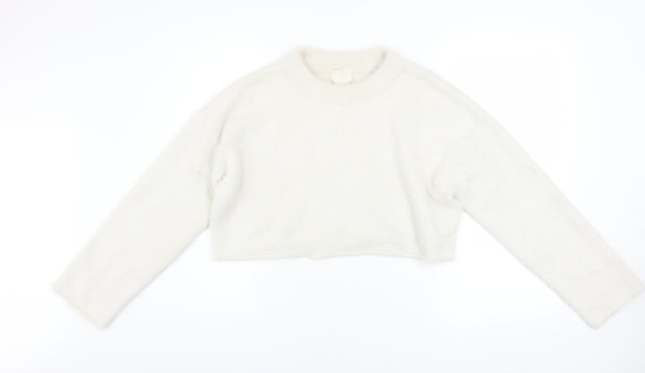 H&M Women’s White Crew Neck Long Sleeve Pullover Jumper Size M