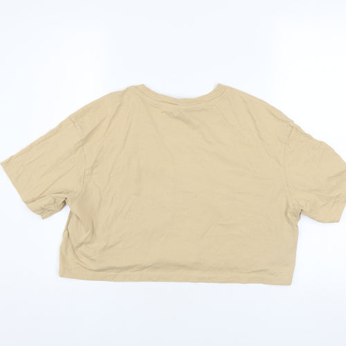 FB Sister Womens Beige Cropped T-Shirt S Relaxed Fit Graphic Top