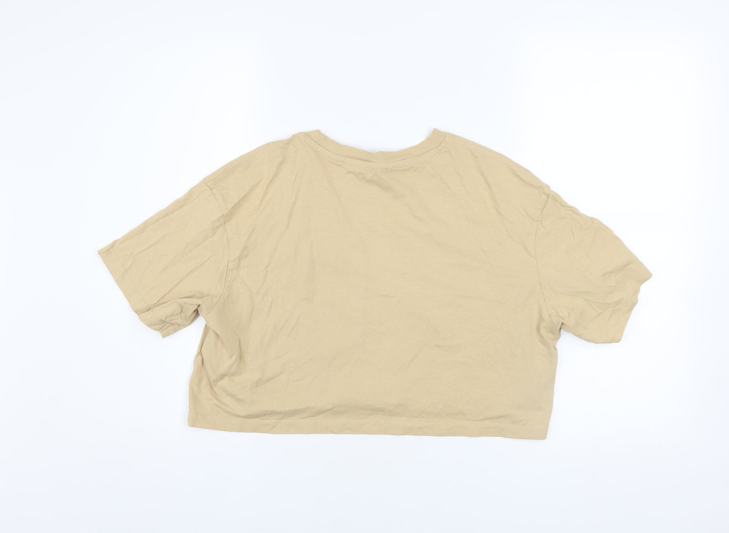 FB Sister Womens Beige Cropped T-Shirt S Relaxed Fit Graphic Top