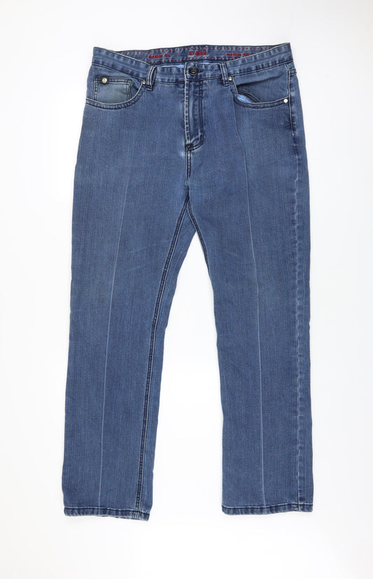 André Men’s Blue Straight Jeans 38/32 Stretch Cotton Denim
