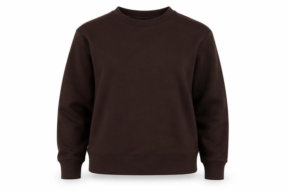 Front view of Marks & Spencer women’s brown crew neck pullover sweatshirt, size S