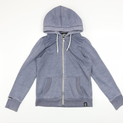 Superdry Women Blue Full Zip Hoodie L Cotton Blend Casual