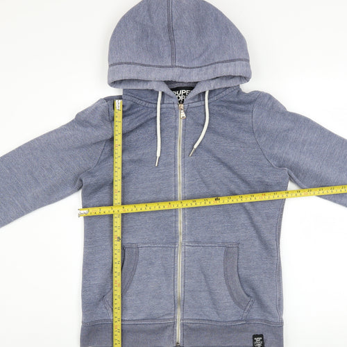Superdry Women Blue Full Zip Hoodie L Cotton Blend Casual