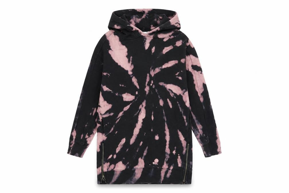 Front view of Next girls’ multicoloured tie dye pullover hoodie 8 years with zip detail