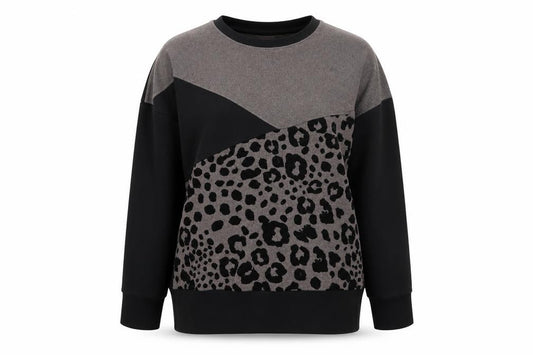 Front view of Next Women Black Leopard Print Pullover Sweatshirt, size 12