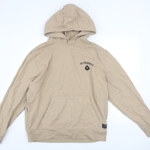 The Stronghold Men's Beige Hoodie L Pullover Graphic Print Cotton