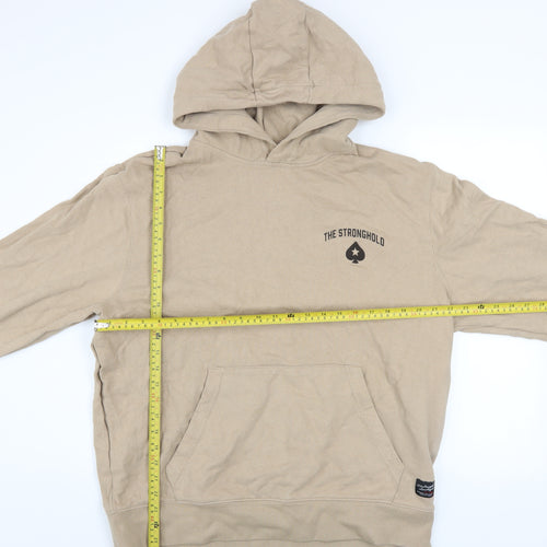 The Stronghold Men's Beige Hoodie L Pullover Graphic Print Cotton