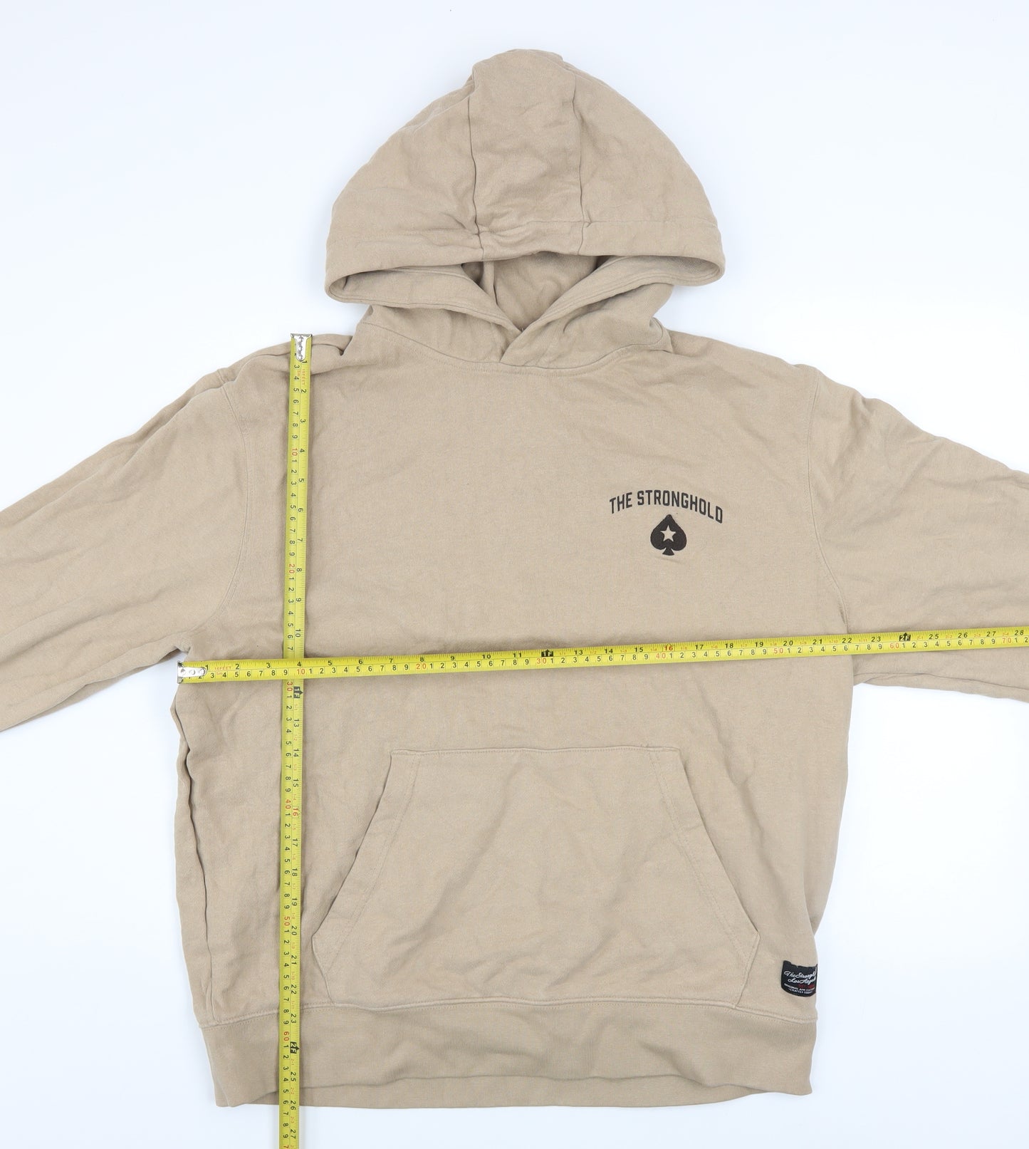 The Stronghold Men's Beige Hoodie L Pullover Graphic Print Cotton