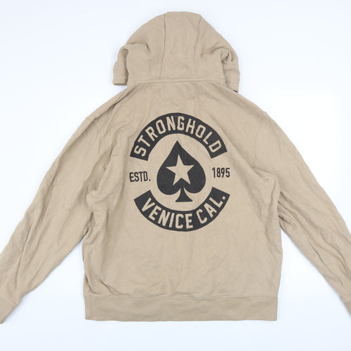 The Stronghold Men's Beige Hoodie L Pullover Graphic Print Cotton