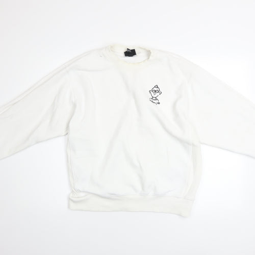 H&M Men’s White Keith Haring Pullover Sweatshirt Size S Oversized Fit