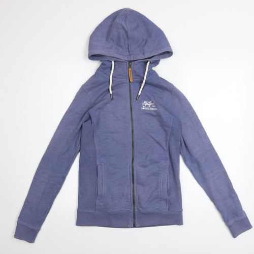 FatFace Women Blue Full Zip Hoodie Size 8 Cotton Blend Casual