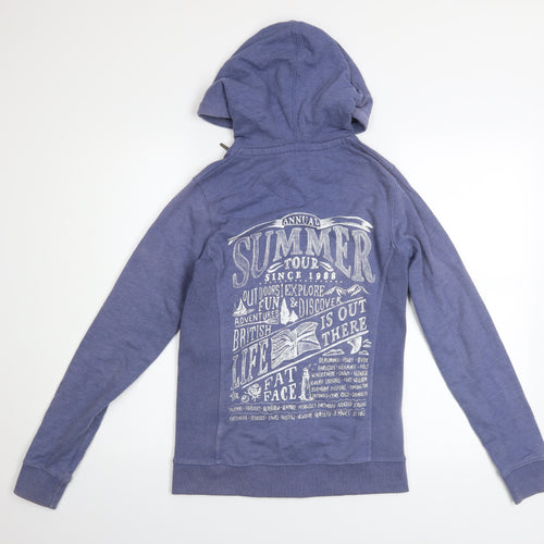 FatFace Women Blue Full Zip Hoodie Size 8 Cotton Blend Casual
