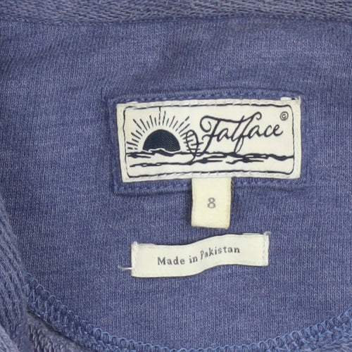 FatFace Women Blue Full Zip Hoodie Size 8 Cotton Blend Casual