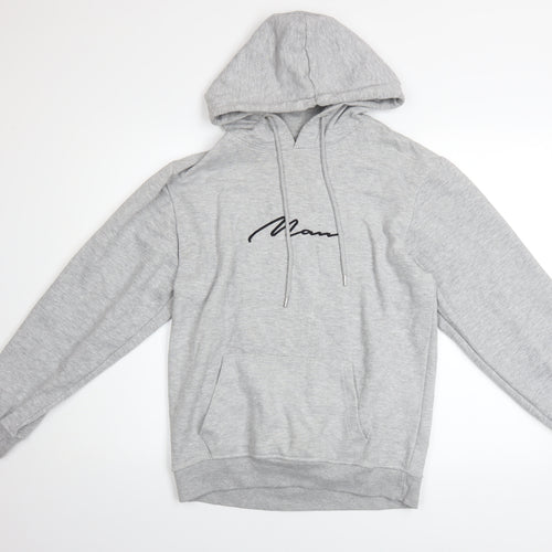 BoohooMAN Men's Grey Pullover Hoodie XS Regular Fit Logo Style