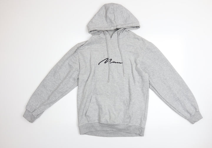 BoohooMAN Men's Grey Pullover Hoodie XS Regular Fit Logo Style
