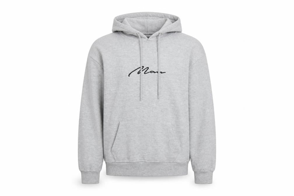 Front view of boohooMAN Men's Grey Pullover Hoodie XS Regular Fit Logo Style