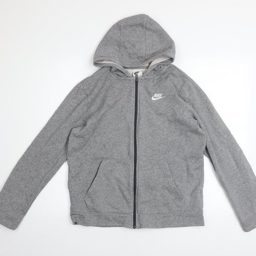 Nike Boys Grey Full Zip Hoodie XL 158-170cm Cotton Fleece Sweatshirt