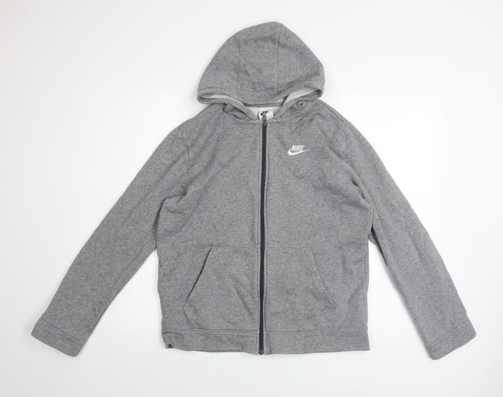 Nike Boys Grey Full Zip Hoodie XL 158-170cm Cotton Fleece Sweatshirt