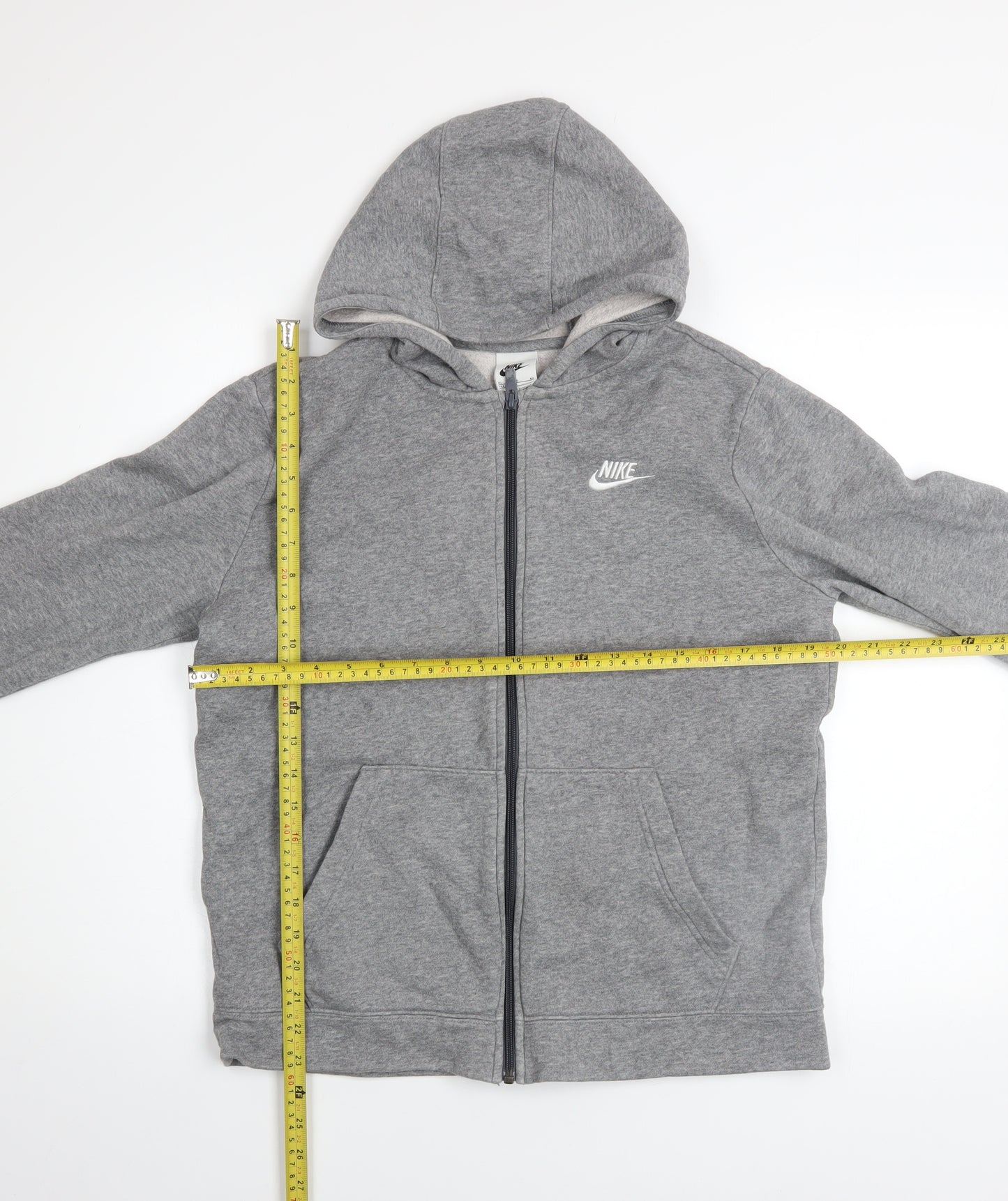 Nike Boys Grey Full Zip Hoodie XL 158-170cm Cotton Fleece Sweatshirt