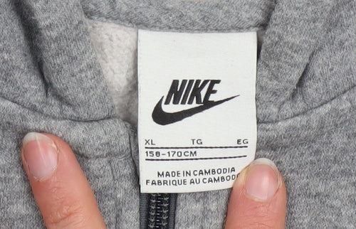 Nike Boys Grey Full Zip Hoodie XL 158-170cm Cotton Fleece Sweatshirt