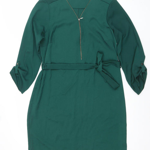 Edit Mark Heyes Women Green Size 10 Belted Shift Dress with Zip Detail